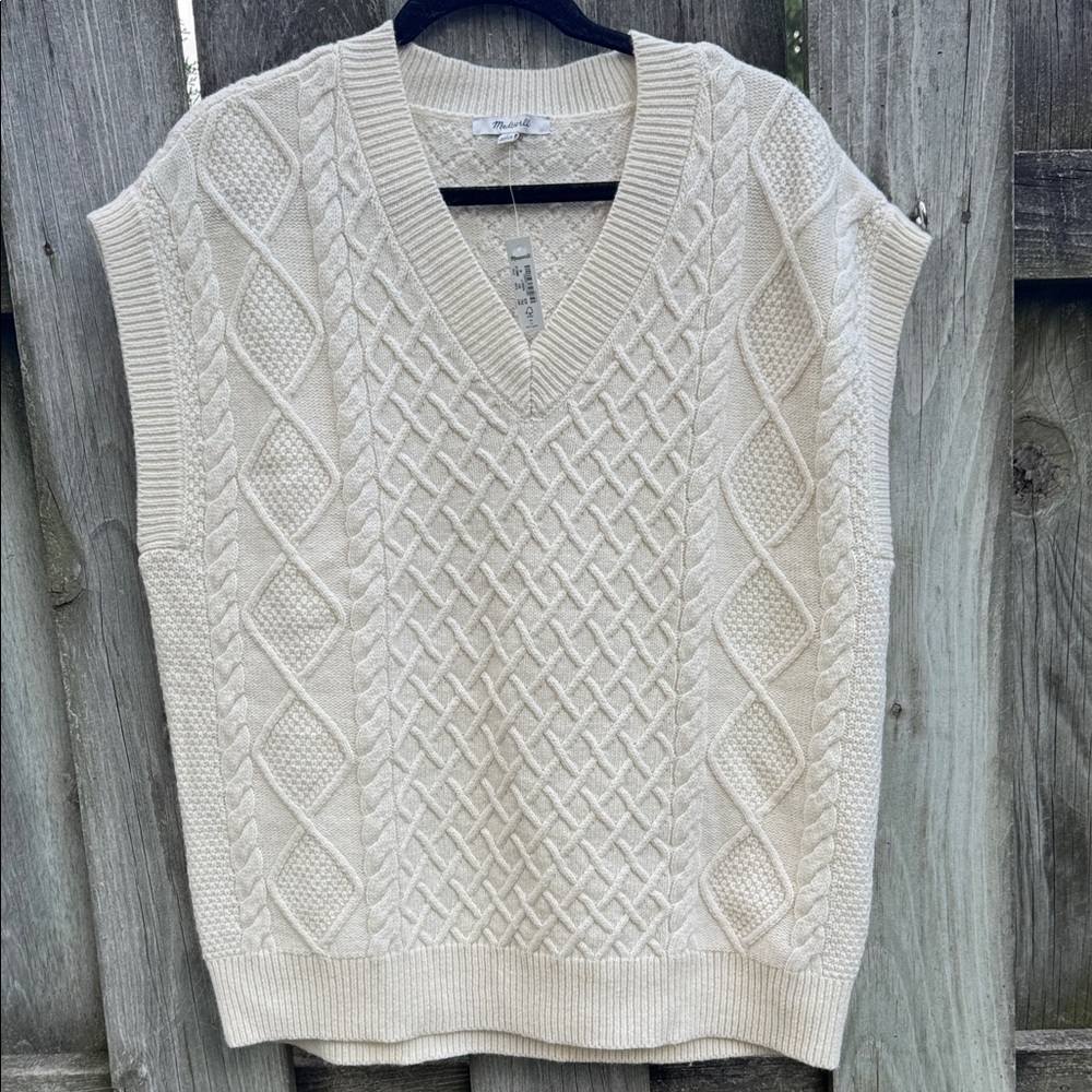 Madewell Women's Cream Cable Knit Sweater Vest NWT